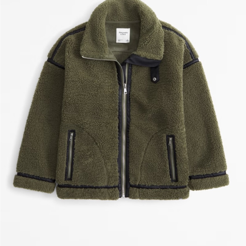 Abercrombie Contrast Trim Sherpa Aviator Jacket NWT